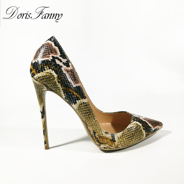 DorisFanny Snake Printed Leather Sexy stilettos high heels - Rushy