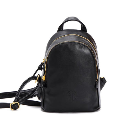 Black PU Leather Small Mini Backpack - Rushy