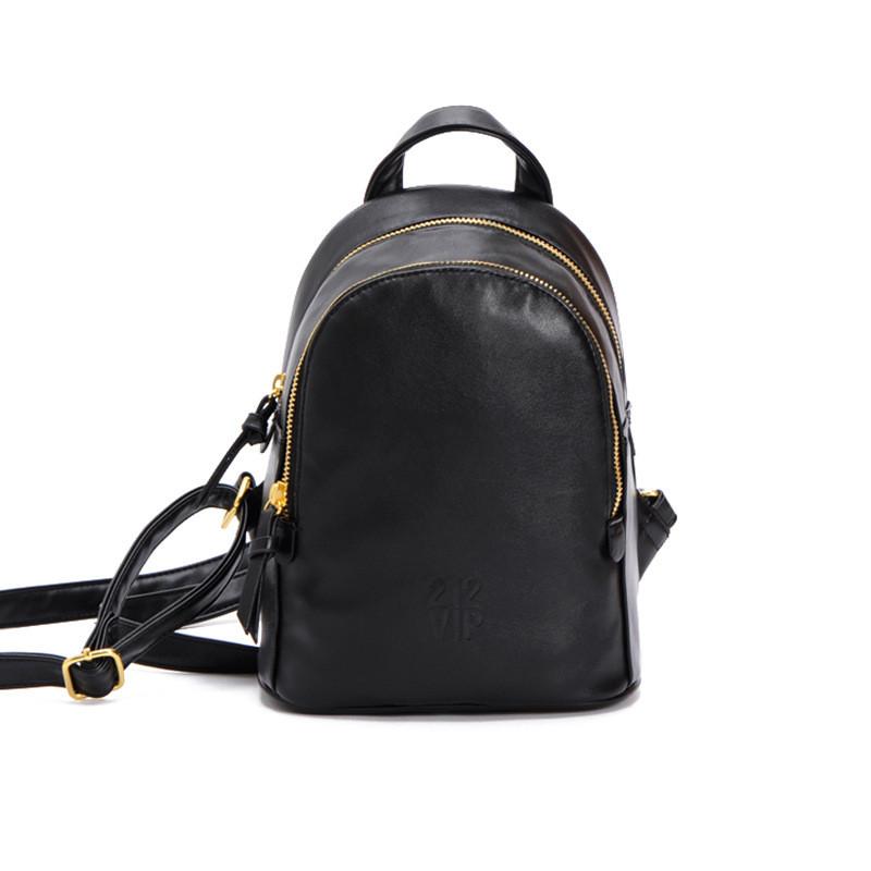 Black PU Leather Small Mini Backpack - Rushy
