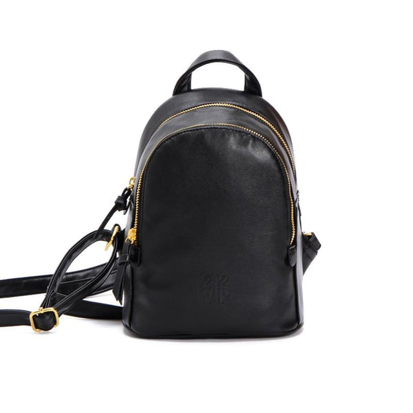 Black PU Leather Small Mini Backpack - Rushy