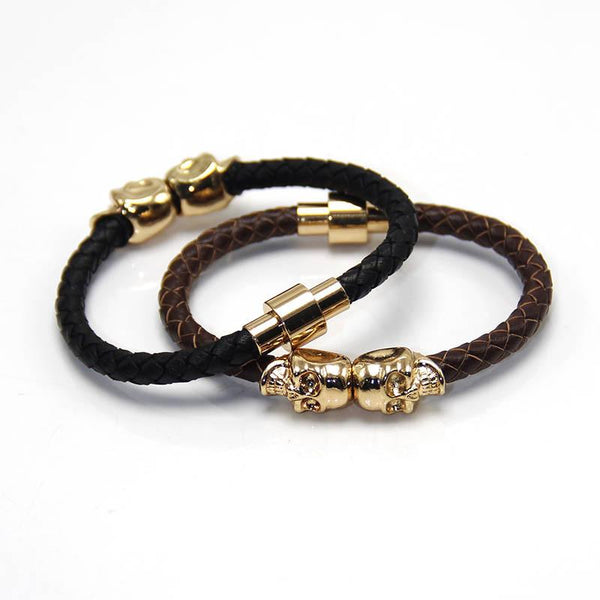 2016 Wholesale New Fashion Punk Genuine Skull Leather Men Bracelet