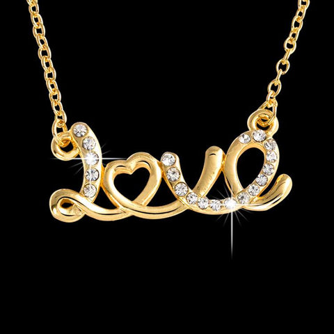 Charming Crystal Rhinestone Love Heart Gold Necklace
