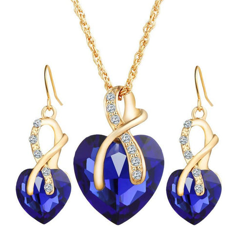 Austrial Crystal Heart Pendant Necklace Earrings Jewellery Set