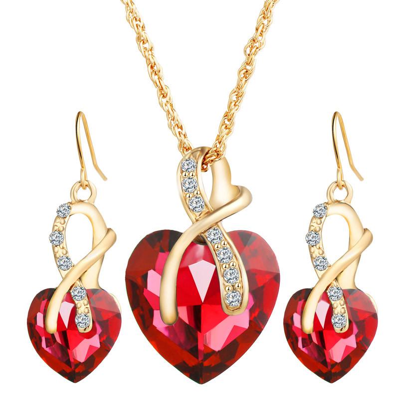 Austrial Crystal Heart Pendant Necklace Earrings Jewellery Set