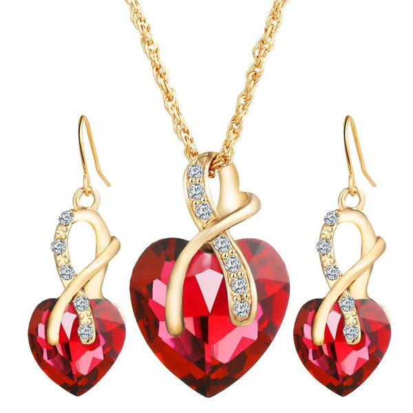 Austrial Crystal Heart Pendant Necklace Earrings Jewellery Set