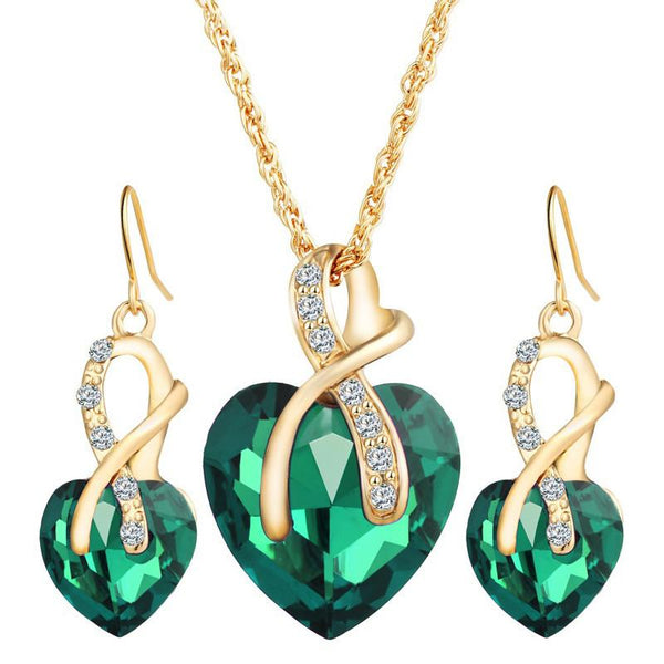 Austrial Crystal Heart Pendant Necklace Earrings Jewellery Set