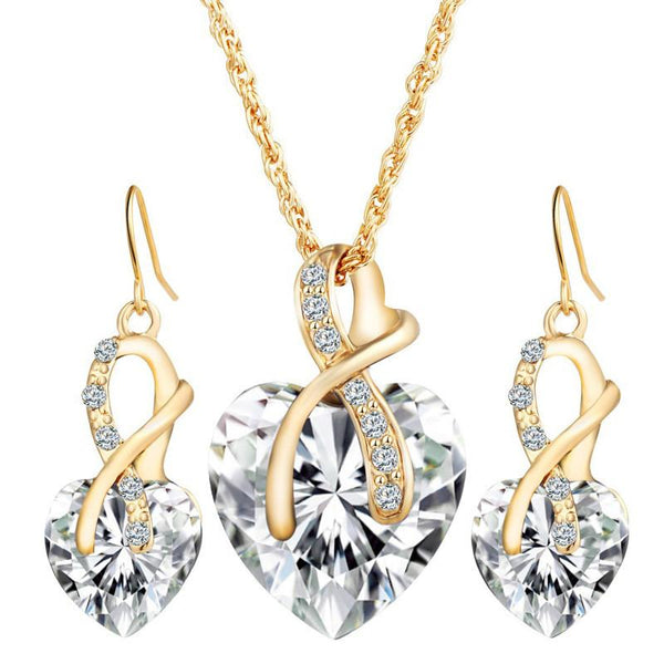 Austrial Crystal Heart Pendant Necklace Earrings Jewellery Set