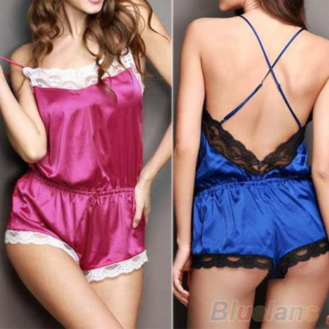 Women's Sexy Satin Lace Backless Sleeveless Sleepwear