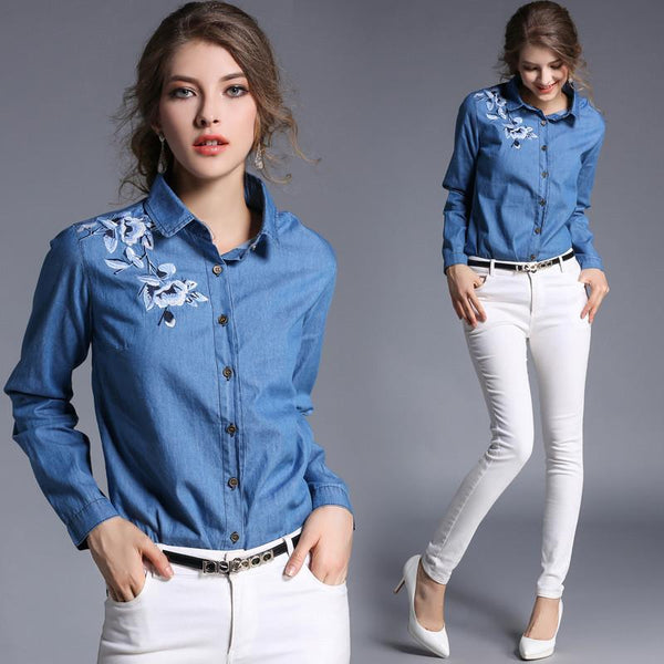Autumn spring jeans blouse