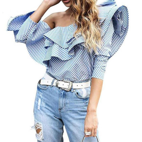 One Off Shoulder Ruffles Blouse