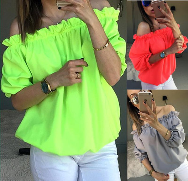 Sexy Slash Neck Ruffle Blouse