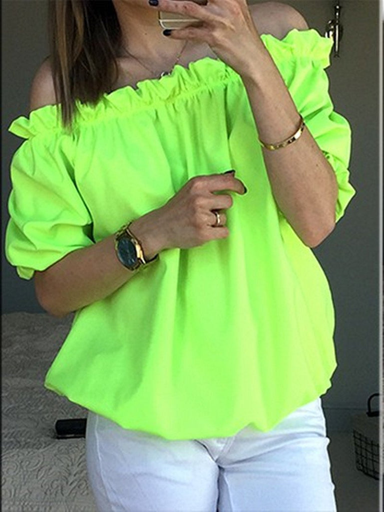 Sexy Slash Neck Ruffle Blouse