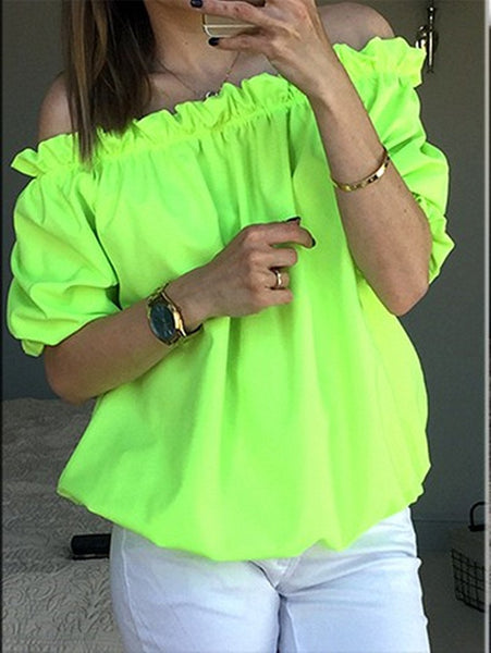 Sexy Slash Neck Ruffle Blouse