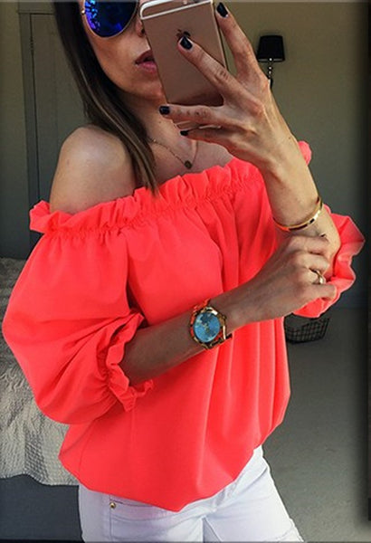 Sexy Slash Neck Ruffle Blouse