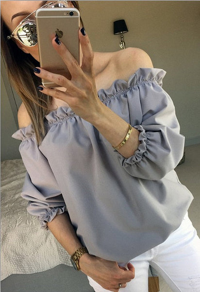 Sexy Slash Neck Ruffle Blouse