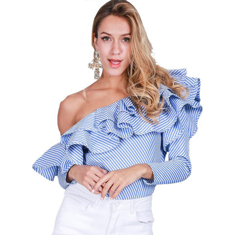 2017 Autumn One Shoulder Ruffles Blouse