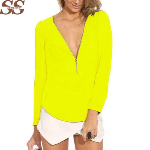 Fashion Solid Chiffon V Women Blouse