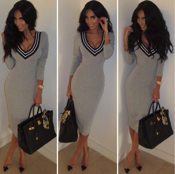 Vestidos 2017 New Sexy Deep V Knitted Women Casual Dress - Rushy