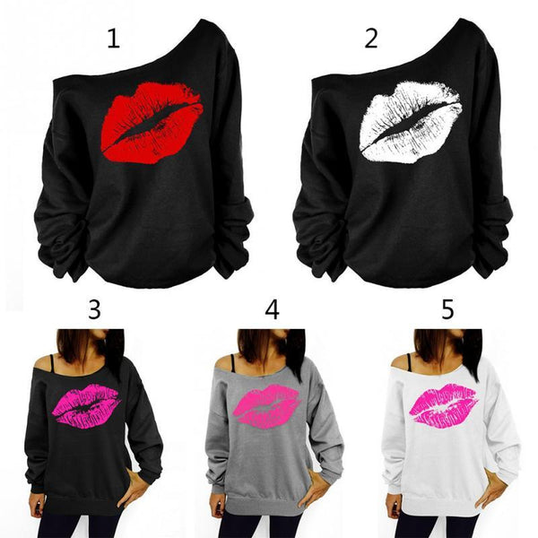 Red Lips Long Sleeve Loose Women Top