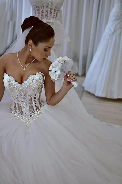 Luxurious Corset Bridal Tulle Wedding Dress