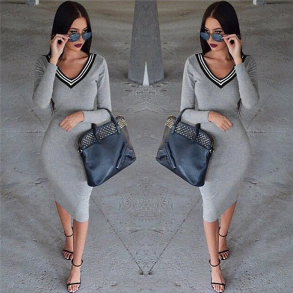 Vestidos 2017 New Sexy Deep V Knitted Women Casual Dress - Rushy