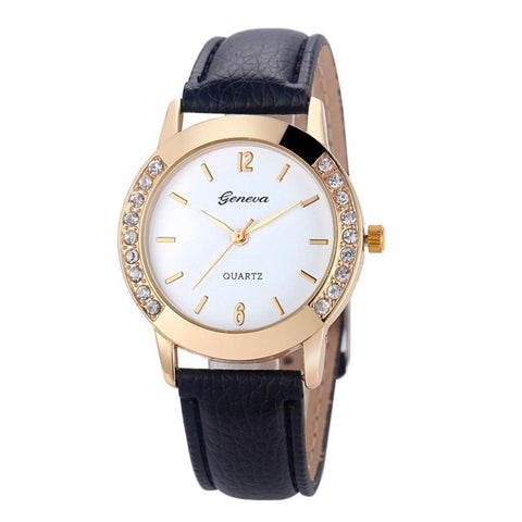 Hot Women Diamond Analog Leather Quartz