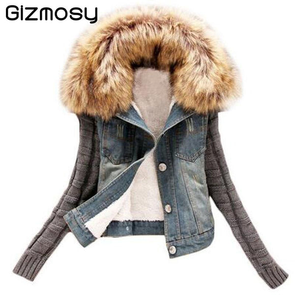 Winter Jacket Women Short Denim