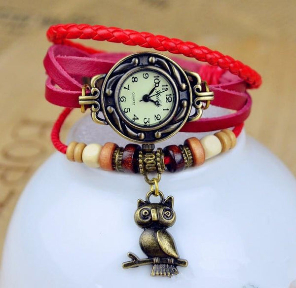 Cute Owl Genuine Cow Leather Bracelet Watch
