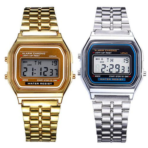 Unisex Vintage Stainless Steel LED Digital Sports - 1MAM 6T5P