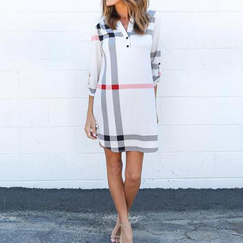 2017 Classical Plaid Loose Dress Shirt