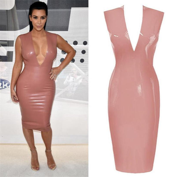 Kim Kardashain Sexy Pu Leather Dress