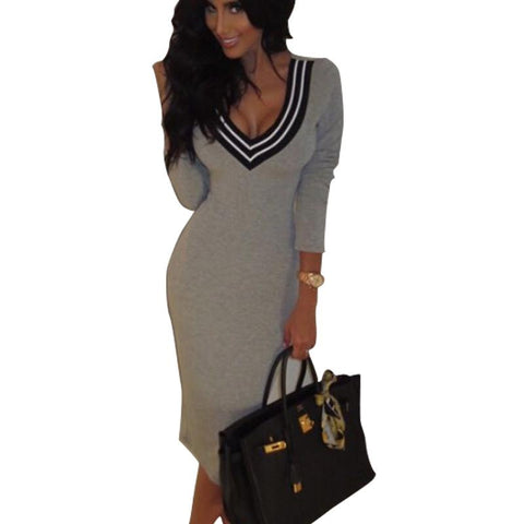 Vestidos 2017 New Sexy Deep V Knitted Women Casual Dress - Rushy