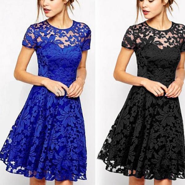Fashion Women Floral Lace Dress - Rushy