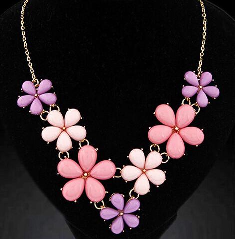 New Arrive Fashion Blue Gem Flower Necklace