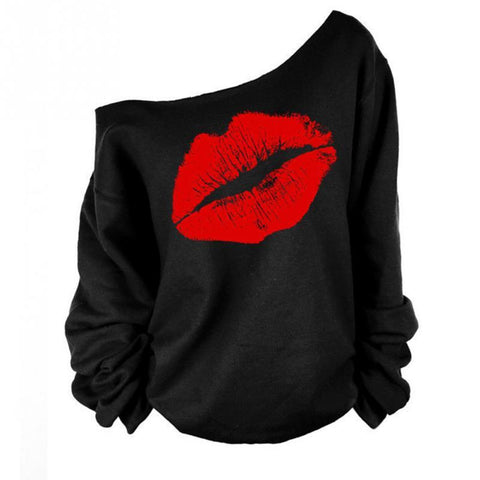 Red Lips Long Sleeve Loose Women Top
