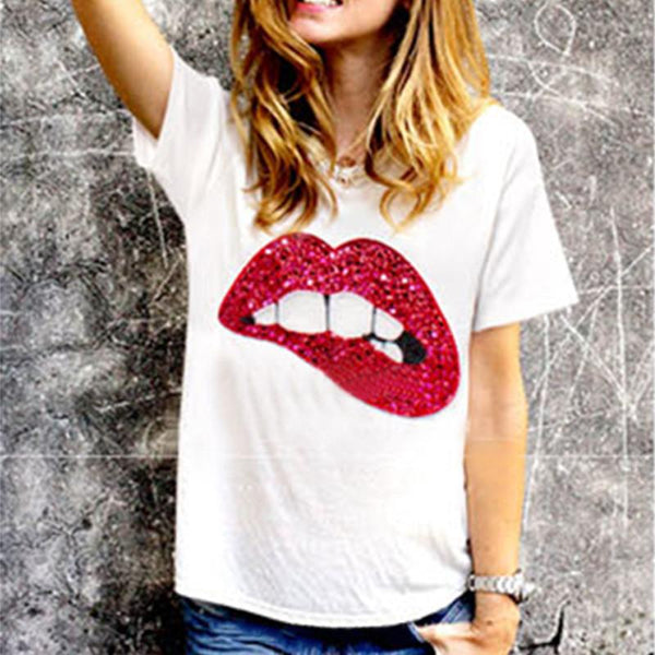Red Lips Long Sleeve Loose Women Top