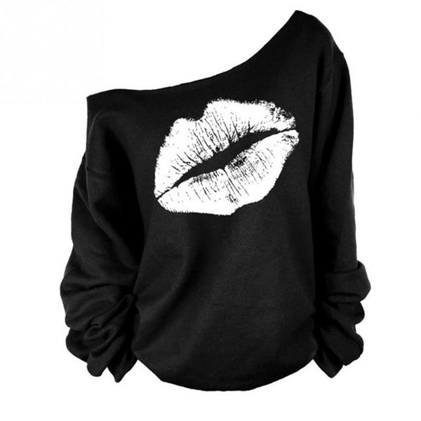 Red Lips Long Sleeve Loose Women Top