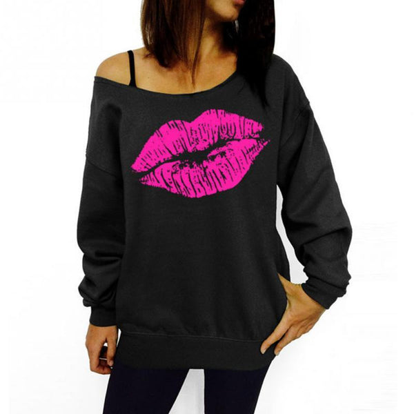 Red Lips Long Sleeve Loose Women Top