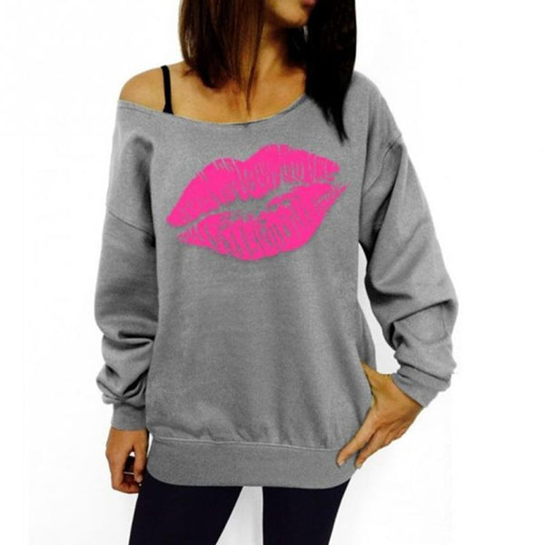 Red Lips Long Sleeve Loose Women Top