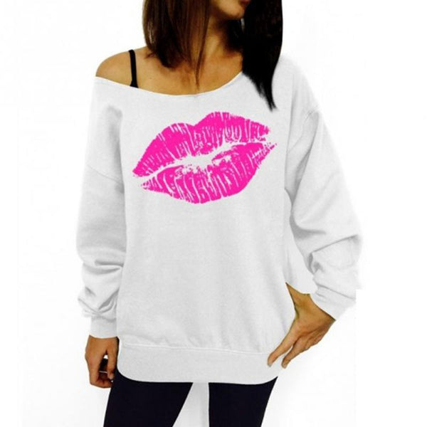 Red Lips Long Sleeve Loose Women Top