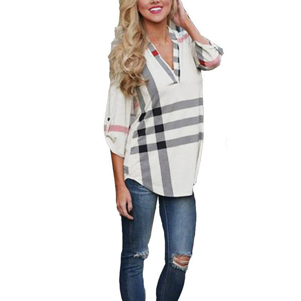 Multi-Color Blouse/Shirt V-neck Three Quarter Sleeve Casual (New Arrival)