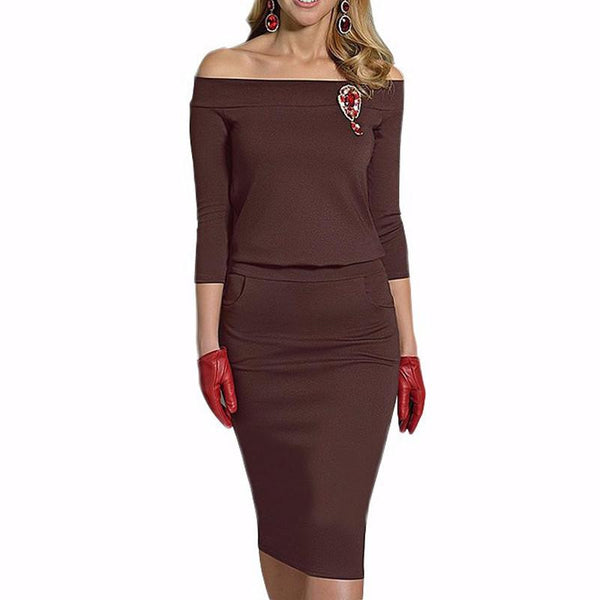 2017 New Style Winter Dress Three Quarter Sleeve Slash Neck By Dantello