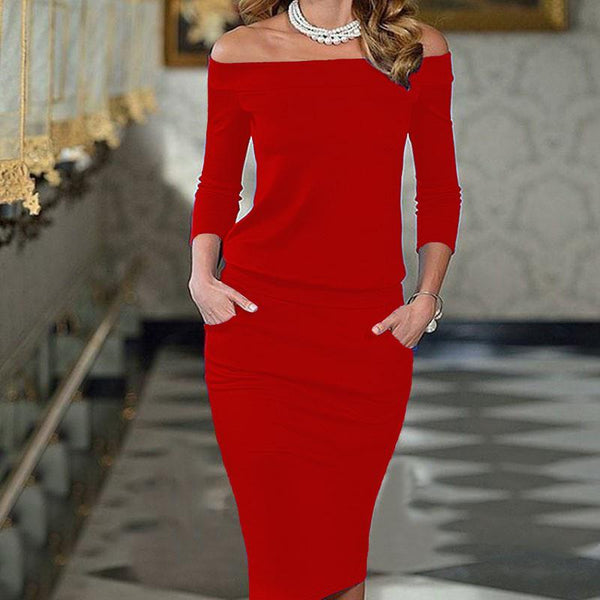 2017 New Style Winter Dress Three Quarter Sleeve Slash Neck By Dantello