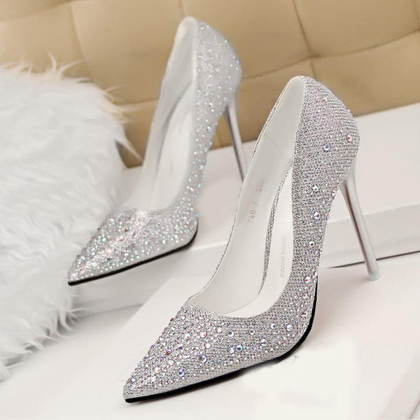 New Fashion Sexy Women Silver Rhinestone Wedding Shoes
