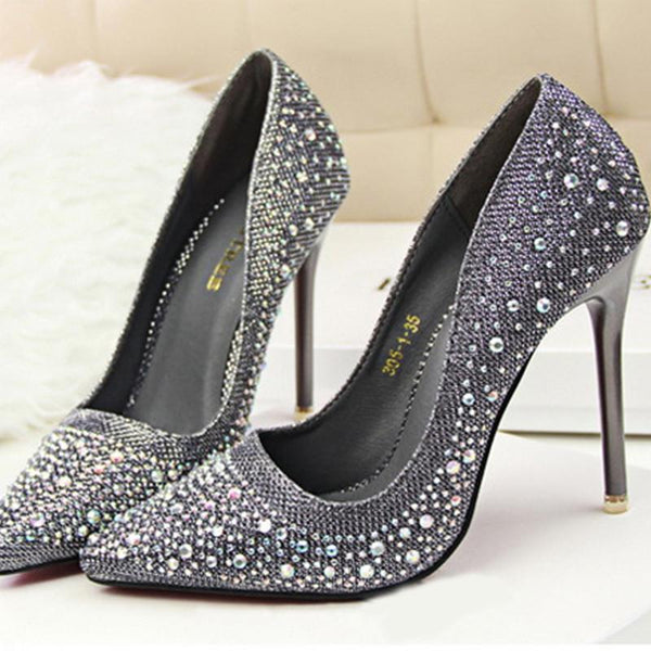 New Fashion Sexy Women Silver Rhinestone Wedding Shoes