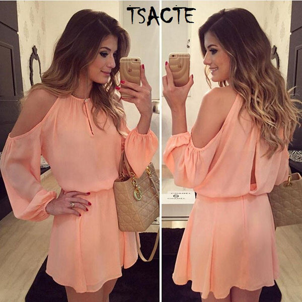New Style Pink Dress Sexy Off Shoulder Long Sleeve By Jan Marcel