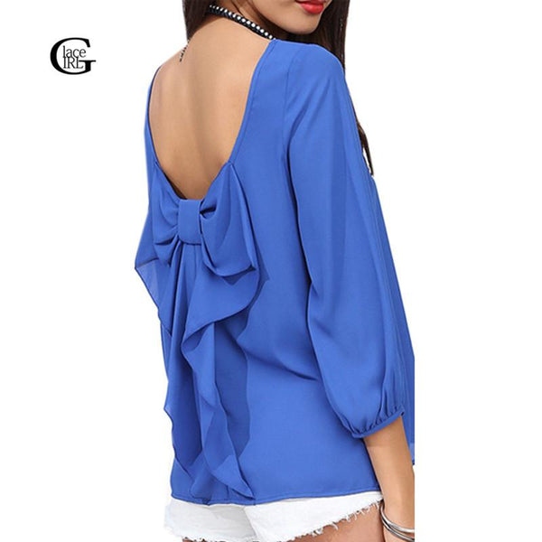 2017 Fashion Soild Color Chiffon Women Blouse