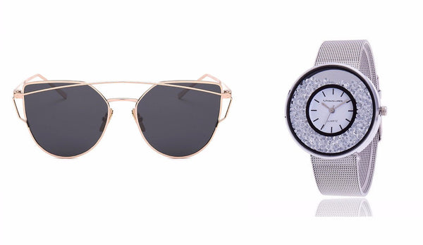 Cat Eye Sunglasses AND Stainless Steel Band Quartz Wtach - Rushy