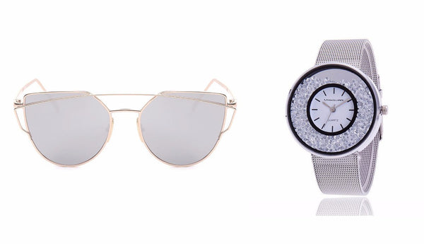 Cat Eye Sunglasses AND Stainless Steel Band Quartz Wtach - Rushy